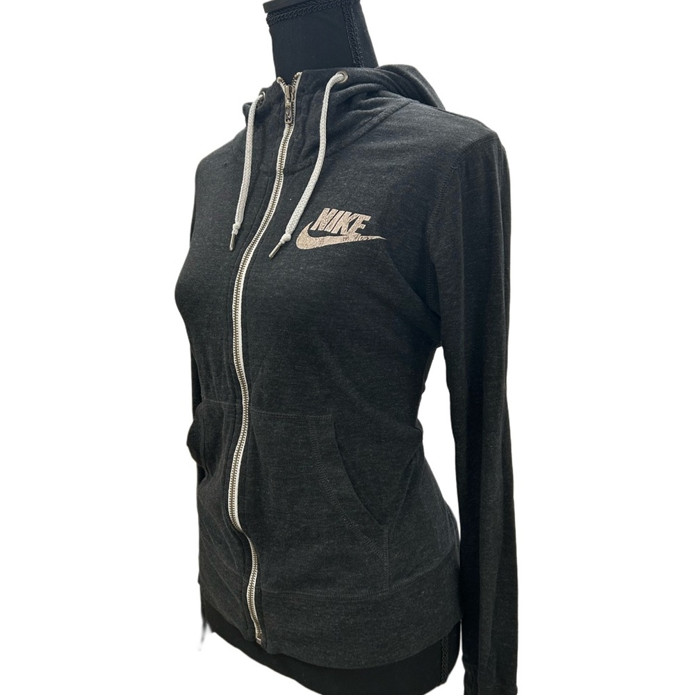 Dark grey lightweight Nike zip up jacket / hoodie with white logo